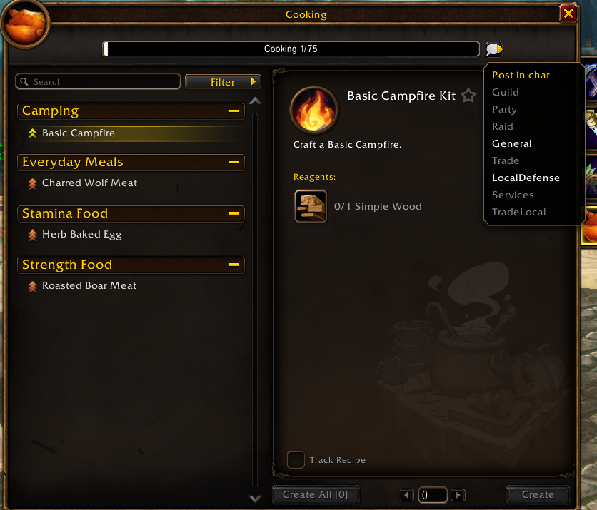 WoW Forever cooking levelling route 1 to 300 fish recipes skill guide