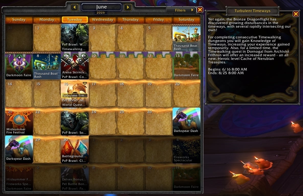 wow midnight 12.0.7 event calendar timewalking kingboost boosting turbulent timeways
